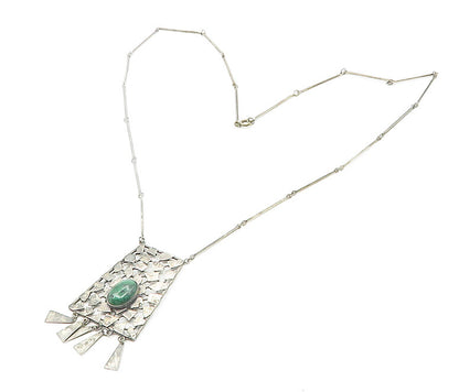 ISRAEL 925 Sterling Silver  Vintage Cabochon Eilat Stone Chain Necklace NE3108