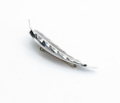 BEAU 925 Sterling Silver  Vintage Shiny Single Feather Brooch Pin  BP1848