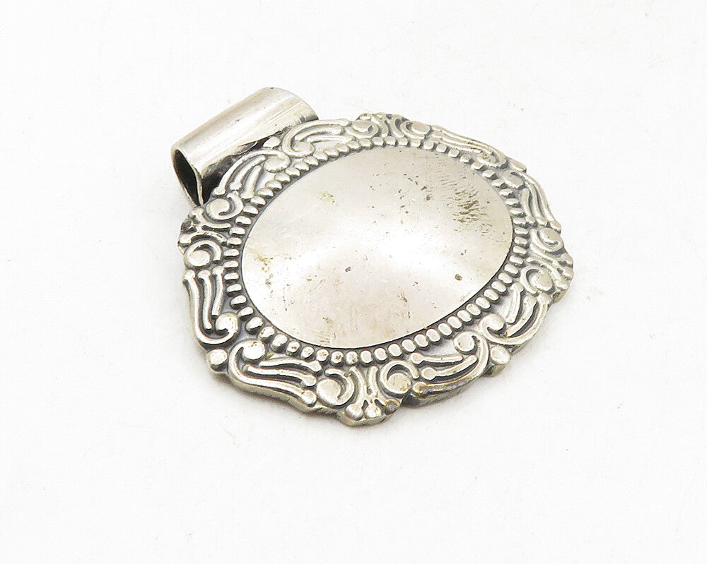925 Sterling Silver  Vintage Swirl Patterned Border Slide Pendant  PT7883