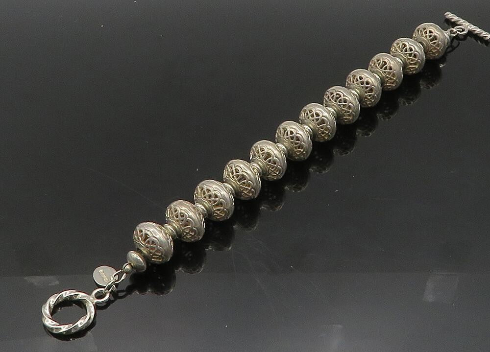 925 Sterling Silver  Vintage Knot Pattern Beaded Chain Bracelet  BT8027