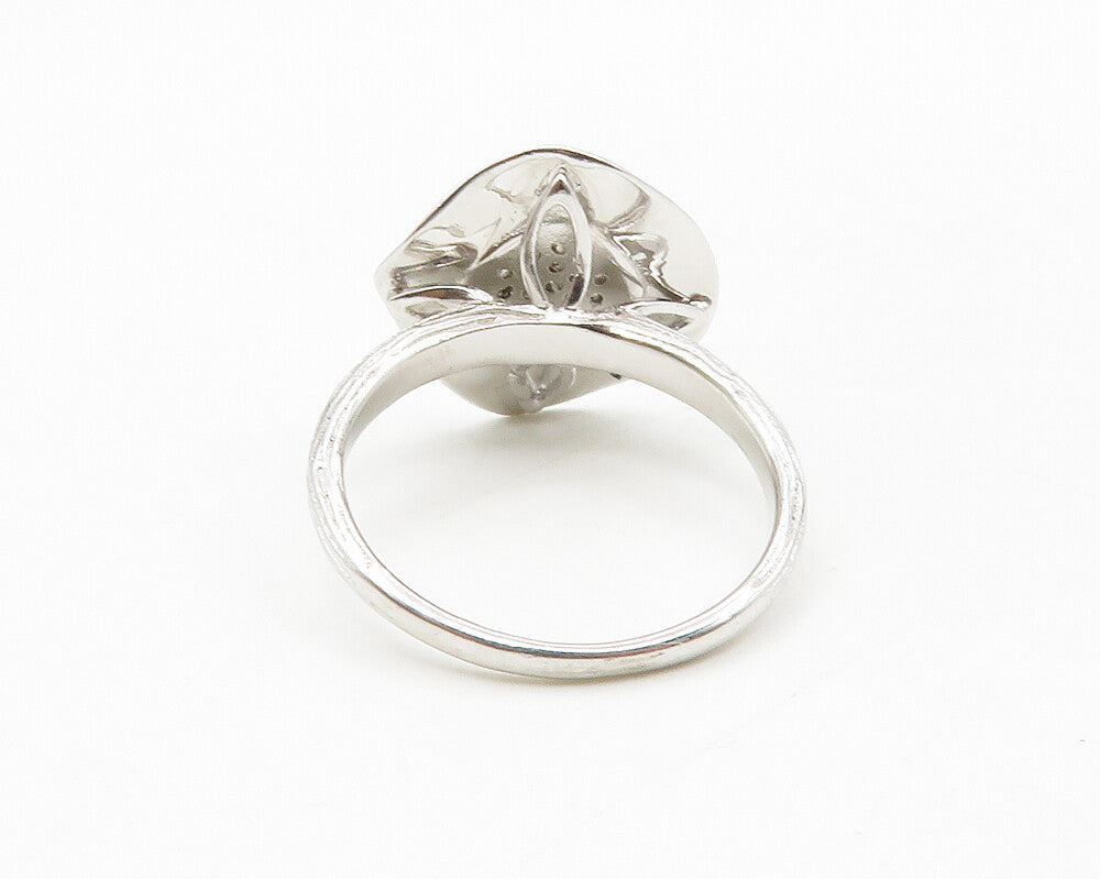 925 Sterling Silver  White Topaz Shiny Floral Motif Band Ring Sz 8  RG13884