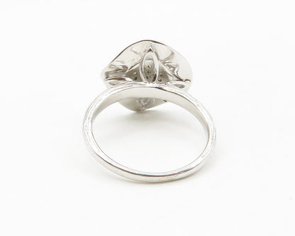 925 Sterling Silver  White Topaz Shiny Floral Motif Band Ring Sz 8  RG13884