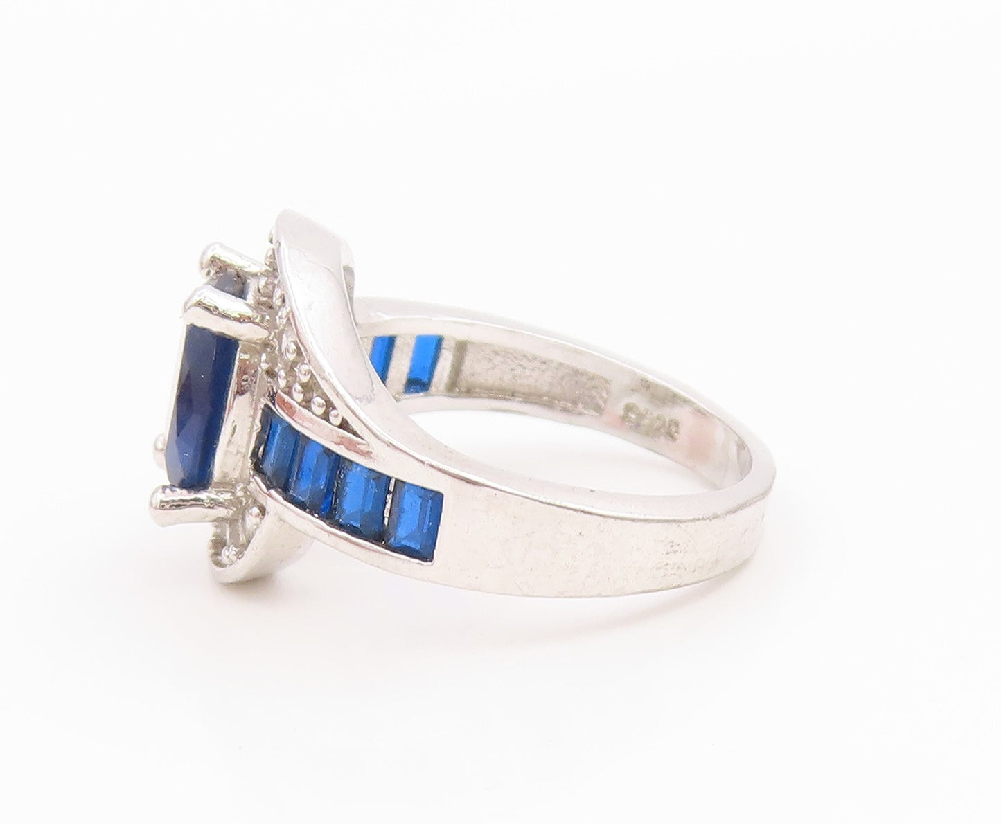 925 Sterling Silver Vintage Ring Sapphire & Topaz Statement Band  Sz 6  RG36239