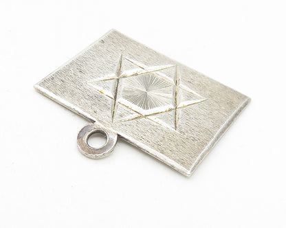 MEXICO 925 Sterling Silver  Vintage Etched Star Square Drop Pendant  PT9426