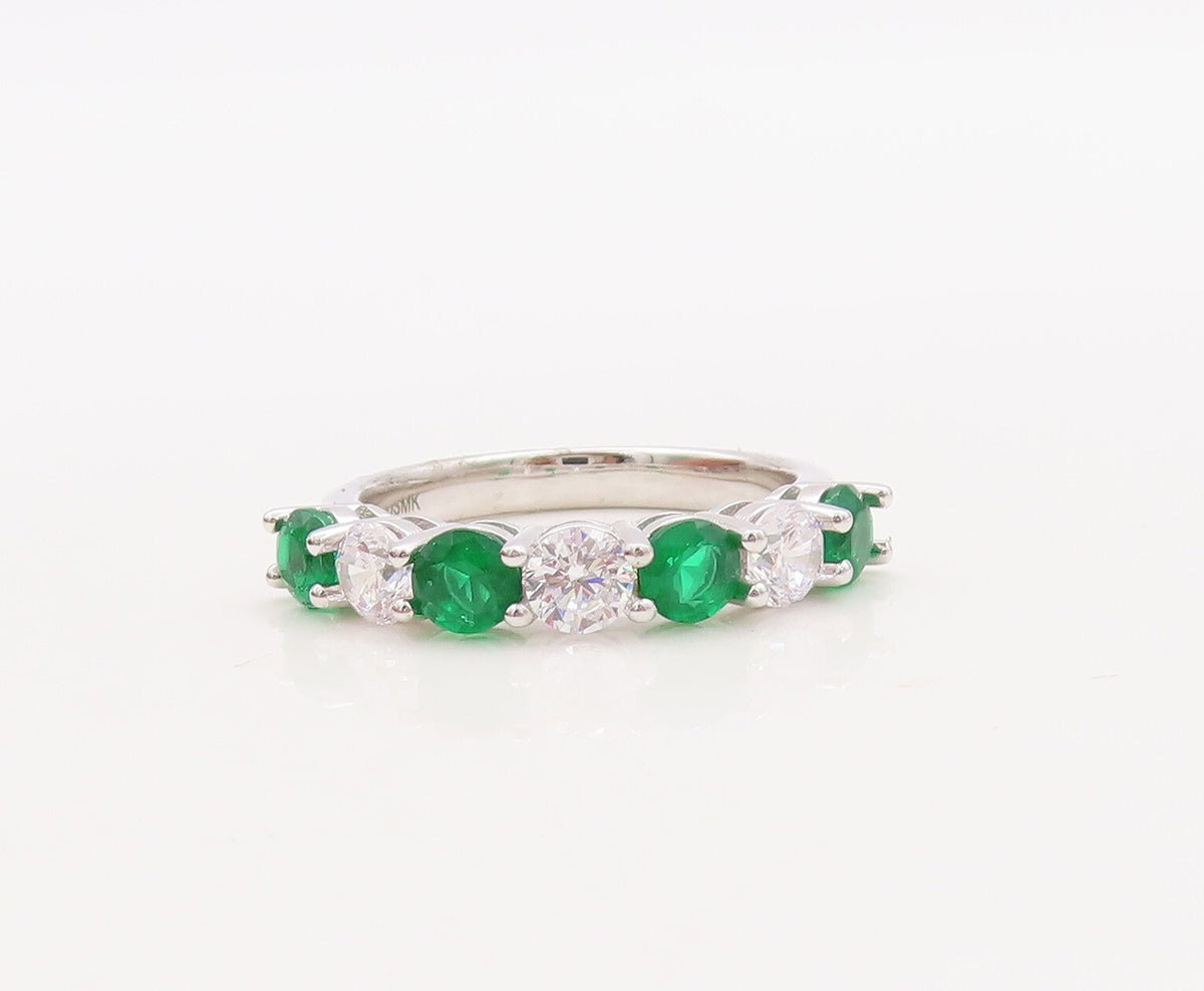 925 Sterling Silver Vintage Ring Stackable Green & White Topaz  Sz 7  RG29786