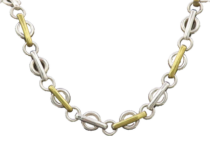 MEXICO 925 Silver  Vintage Rings Connected By Golden Loop Necklace  NE4189