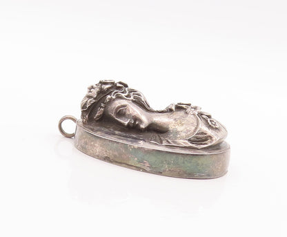 925 Sterling Silver Vintage Pendant HENRYK WINOGRAD 3D Carved Royal Lady PT23255