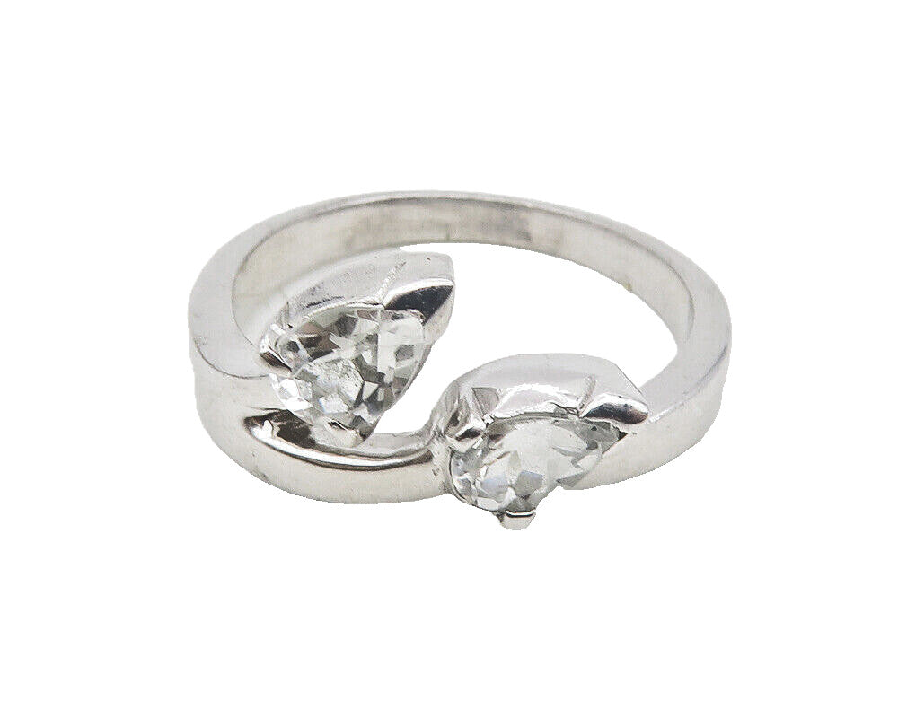 925 Sterling Silver  Prong Set Tear Drop Topaz Floral Band Ring Sz 7  RG10272