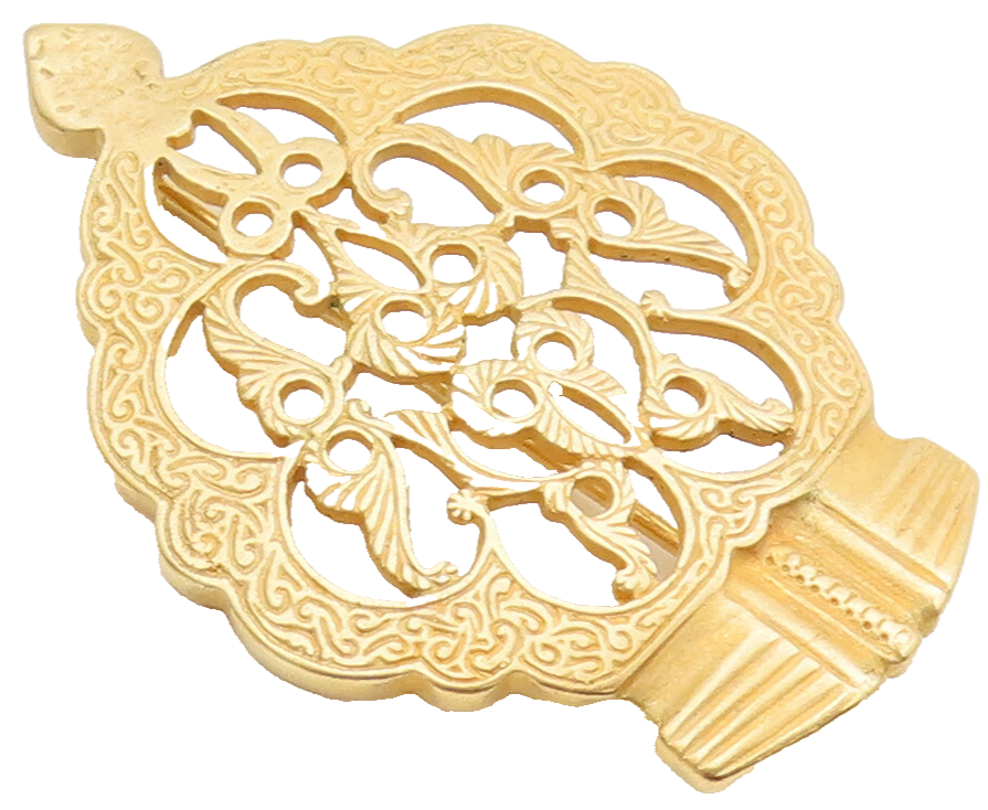 925 Sterling Silver Vintage Brooch Pin Gold Plated Carved Royal Crown  BP10552