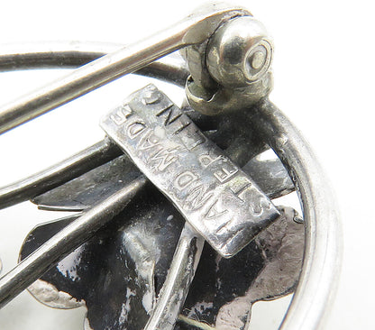925 Sterling Silver  Vintage Handmade Shiny Floral Motif Brooch Pin  BP6152