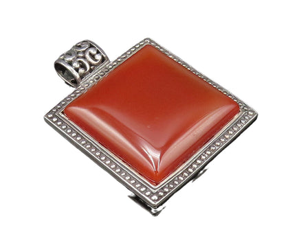 925 Sterling Silver  Vintage Dotted Edge Square Carnelian Pendant  PT21713