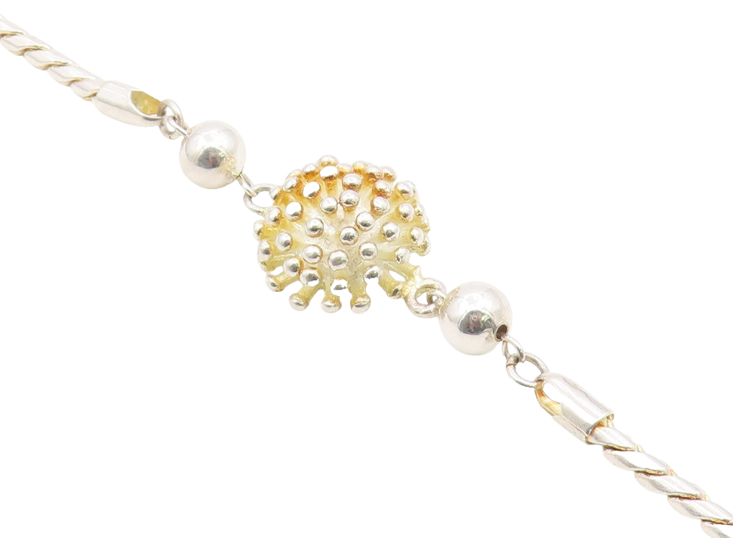 925 Sterling Silver  Vintage Shiny Spiked Dome Twist Chain Bracelet  BT8005