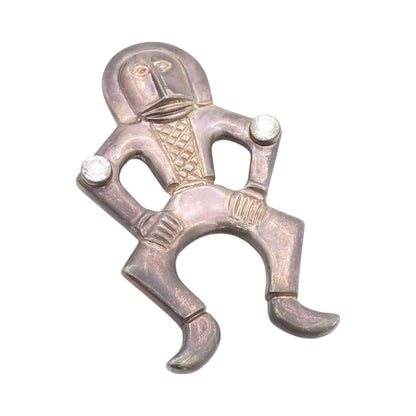 925 Sterling Silver Vintage Brooch Round CZ Early Slavs Dancing Man  BP11629