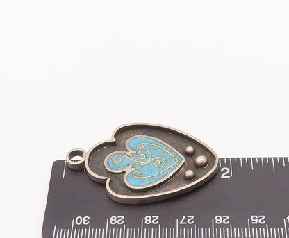 925 Sterling Silver Vintage Pendant Modernist Swirly Inlay Turquoise  PT22564
