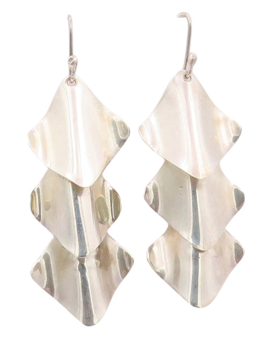 925 Sterling Silver Vintage Earrings MEXICO Wave Effect Drop Squares  EG13480