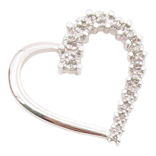 925 Sterling Silver  Shiny Genuine Diamonds Open Love Heart Pendant  PT10967