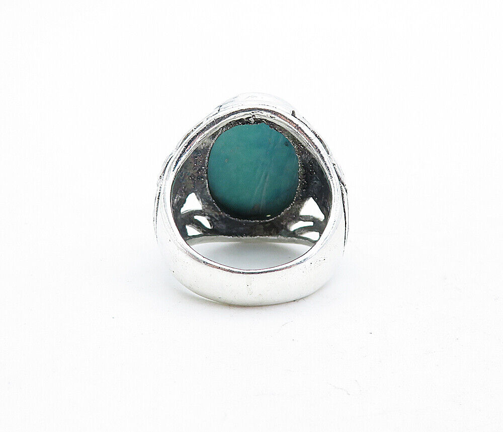 925 Sterling Silver  Vintage Turquoise Shiny Swirl Cocktail Ring Sz 7.5 RG5398