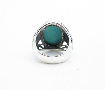 925 Sterling Silver  Vintage Turquoise Shiny Swirl Cocktail Ring Sz 7.5 RG5398