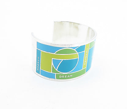 CAROLEE 925 Sterling Silver  Enamel Geometric Pattern Cuff Bracelet  BT2206