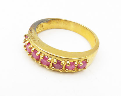 925 Sterling Silver  Prong Set Ruby Shiny Gold Plated Band Ring Sz 8  RG11040