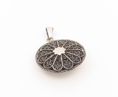 925 Sterling Silver Vintage Pendant Intricate Filigree Geometric Medal  PT26462