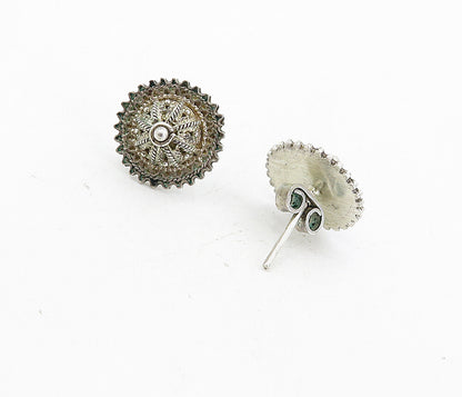 925 Sterling Silver  Vintage Antique Twist Pattern Dome Drop Earrings  EG4118