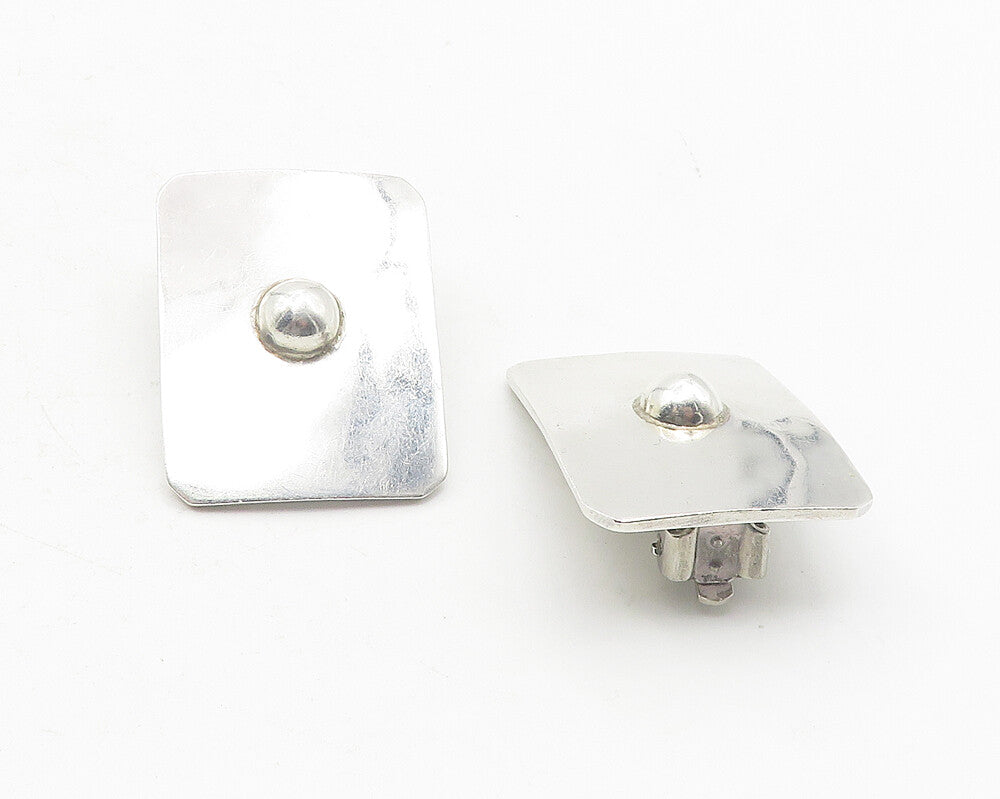 MEXICO 925 Sterling Silver  Vintage Shiny Square Non Pierce Earrings  EG6224