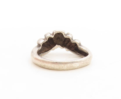 925 Sterling Silver Vintage Ring Dark Tone Diamonds Inlay Grooved Sz 5.5 RG31241