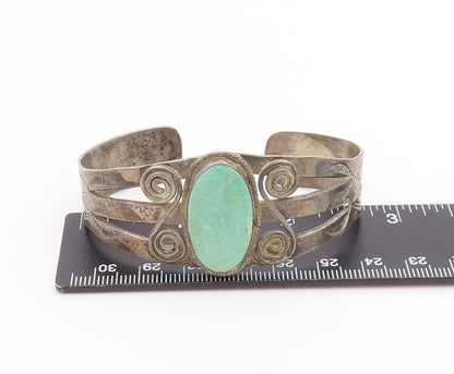 925 Sterling Silver Vintage Bracelet SOUTHWESTERN Green Turquoise Cuff BT11794