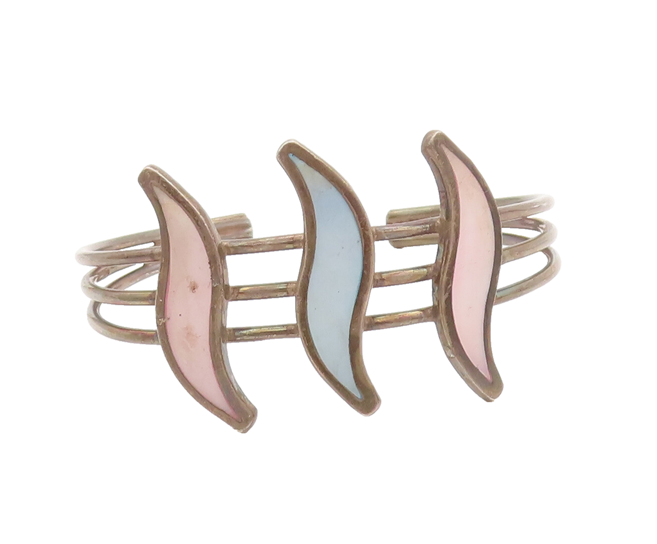 925 Sterling Silver Vintage Bracelet Modernist split Band Swirly Enamel  BT10308