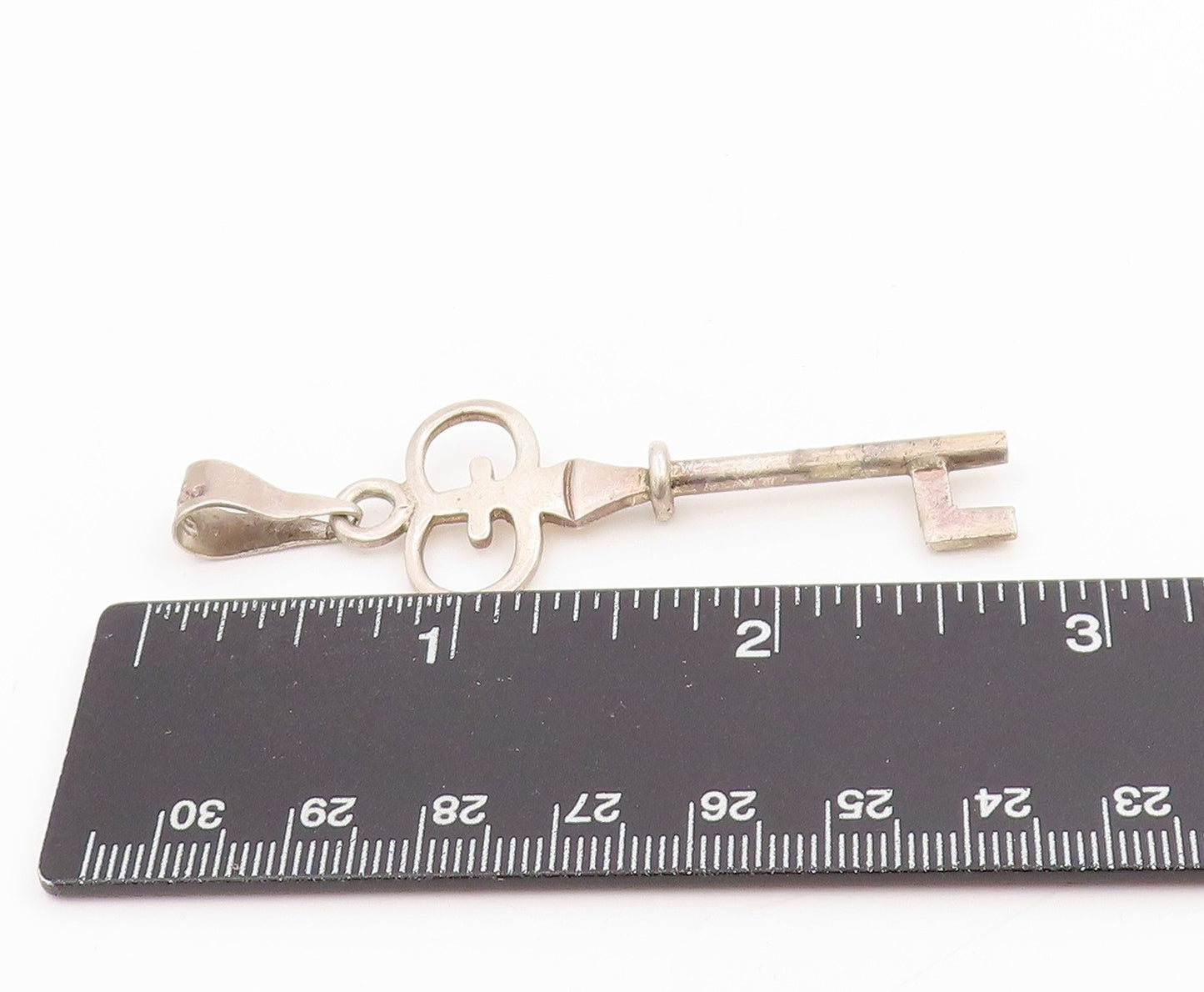 925 Sterling Silver Vintage Pendant MEXICO Minimalist Large Crown Key  PT25307