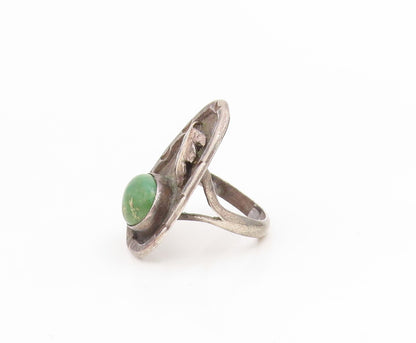 925 Sterling Silver Vintage Ring NAVAJO ZUNI Turquoise Leaf Band  Sz 7  RG34444