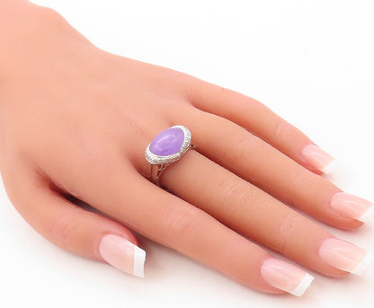 925 Sterling Silver Vintage Ring Designer Purple Chalcedony & CZ  Sz 8  RG31069