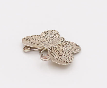 925 Sterling Silver  Vintage Carved Lines & Dotted Butterfly Pendant PT22141