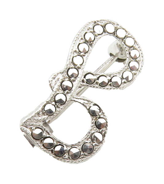 925 Sterling Silver  Vintage Lowercase G Initial Sparkling Brooch Pin  BP5368