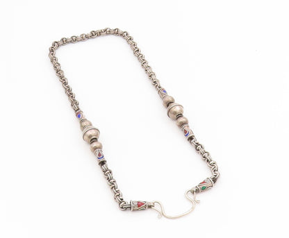 925 Sterling Silver Vintage Necklace Enamel Beaded Bohemian Tribal Chain  NE4722