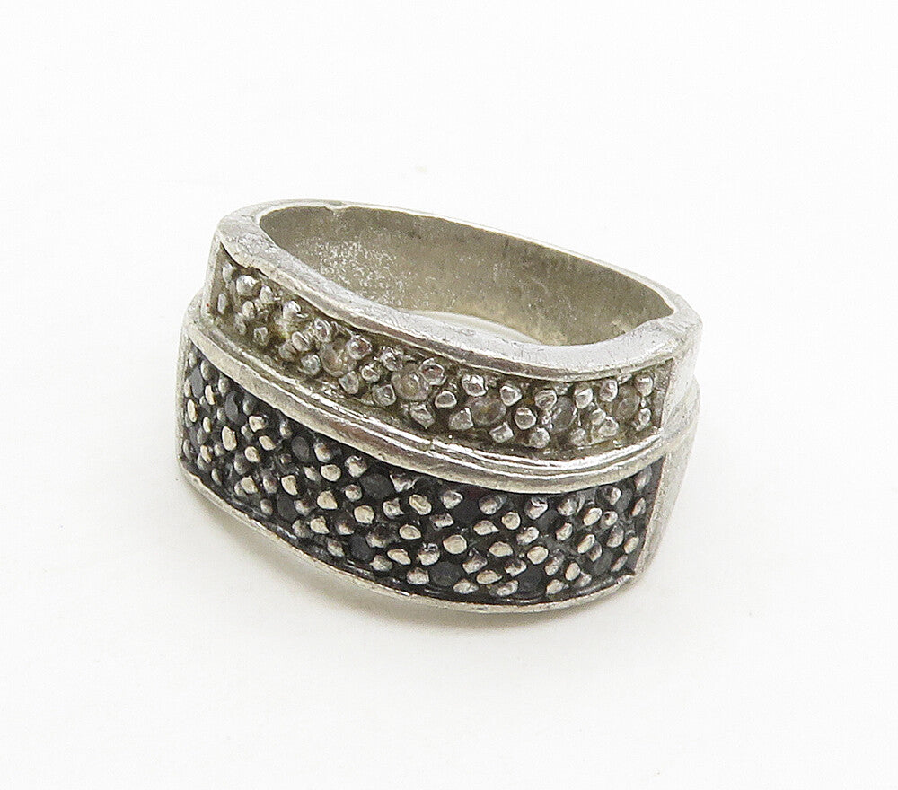 925 Sterling Silver  Vintage Topaz & Hematite Band Ring Sz 5  RG15749