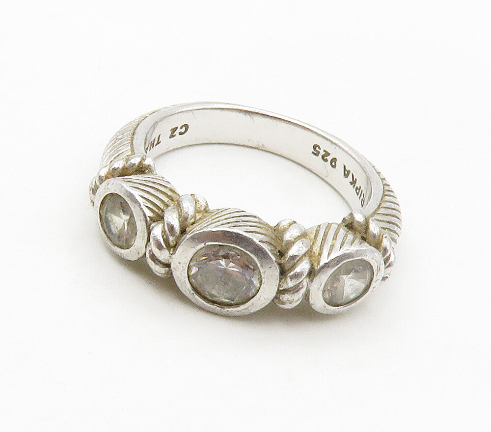 JUDITH RIPKA 925 Silver  Vintage Cubic Zirconia Twist Band Ring Sz 6  RG16703