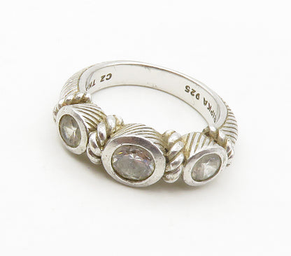 JUDITH RIPKA 925 Silver  Vintage Cubic Zirconia Twist Band Ring Sz 6  RG16703