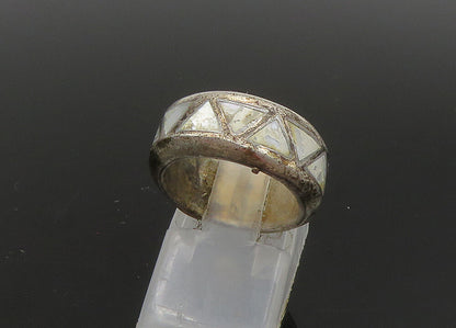 SOUTHWESTERN 925 Sterling Silver Vintage Mother Of Pearl Band Ring Sz 5 RG22899