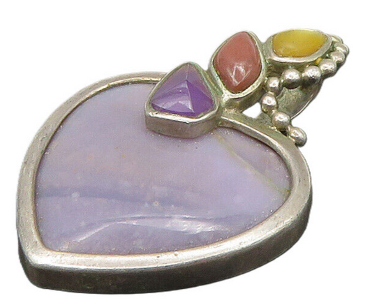 WHITNEY KELLY 925 Silver Vintage Agate Heart & Multi Stone Pendant PT18929