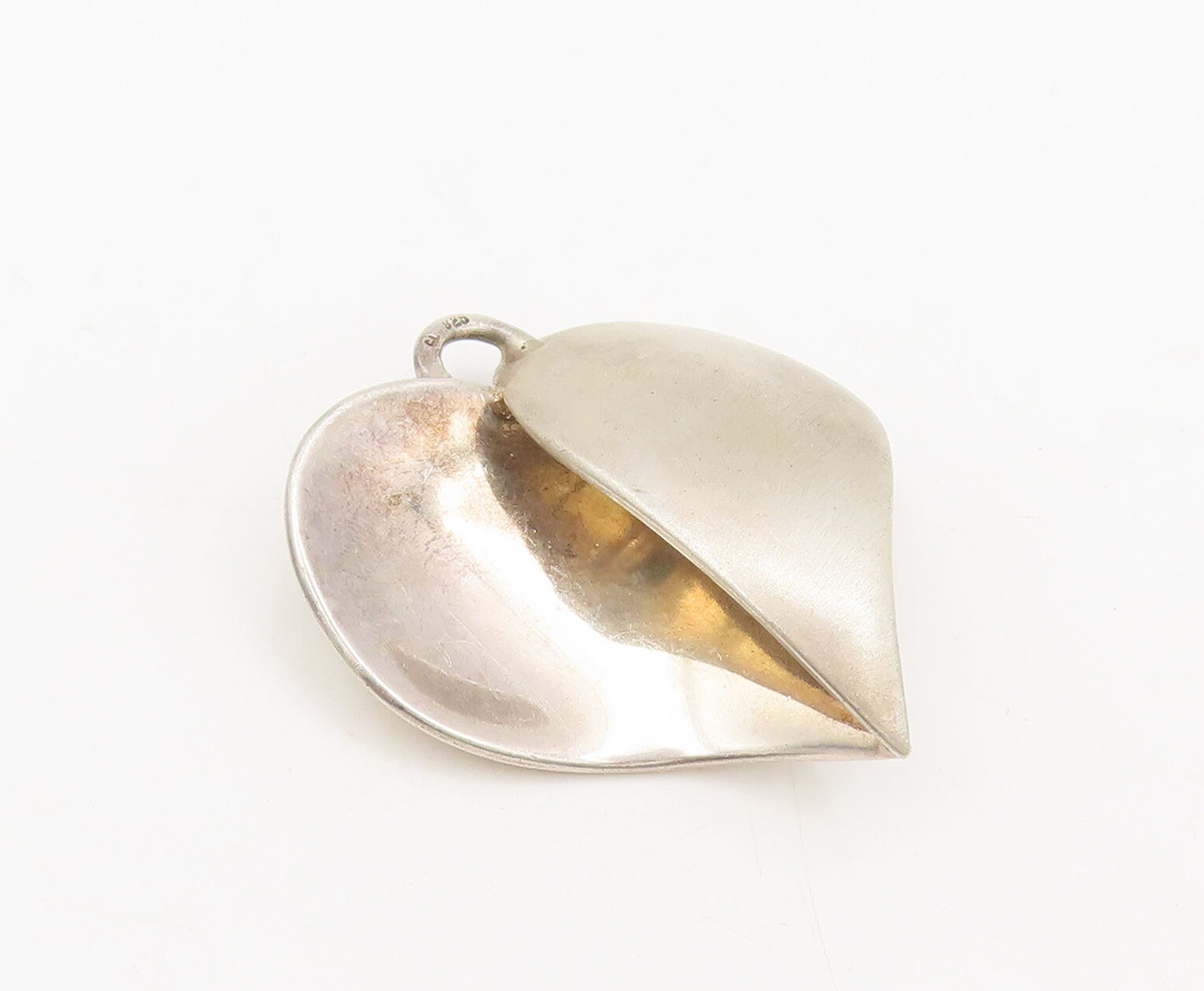 925 Sterling Silver Vintage Pendant Designer Split Solid Swirl Heart  PT22597