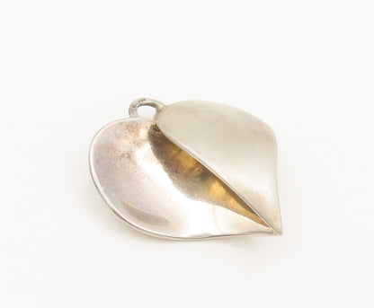 925 Sterling Silver Vintage Pendant Designer Split Solid Swirl Heart  PT22597