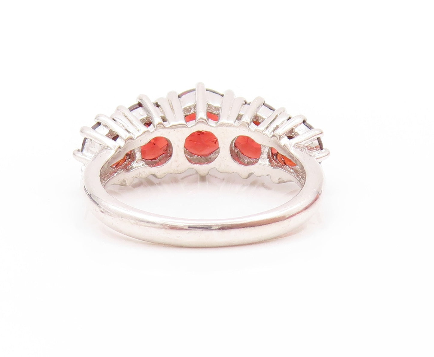 925 Sterling Silver Vintage Ring Round Cut Red Topaz Band  Sz 6  RG32982