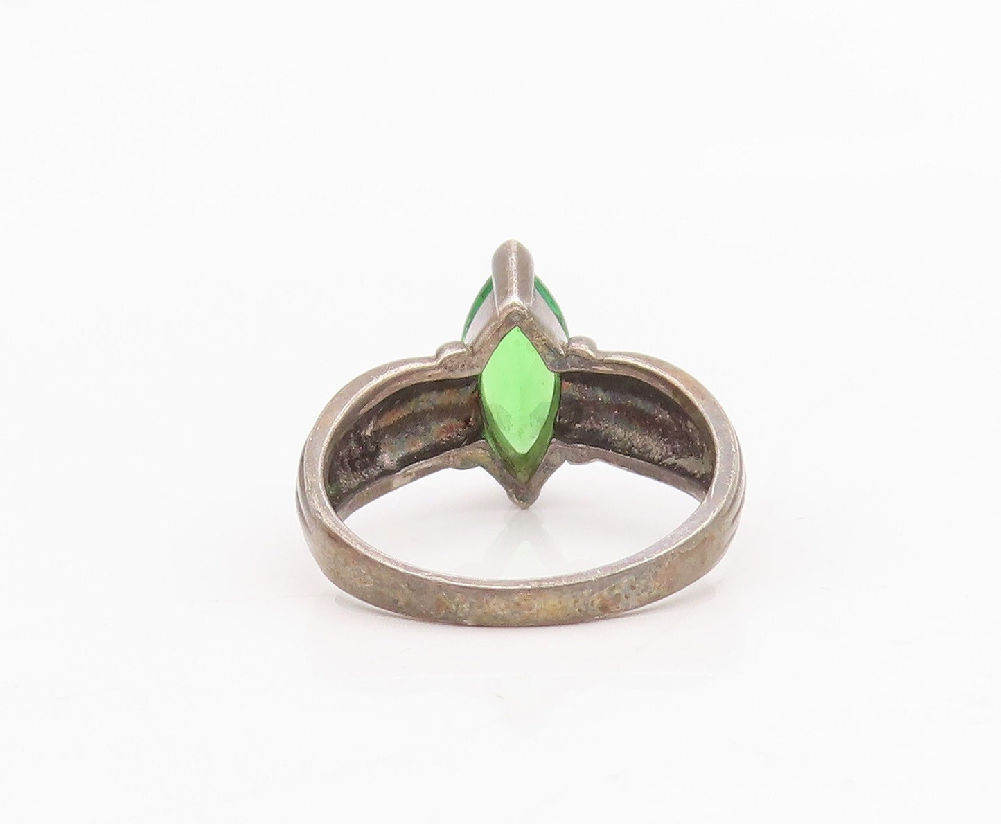 925 Sterling Silver Vintage Ring Dark Tone Marquise Cut Green CZ  Sz 6  RG31721