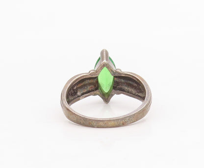 925 Sterling Silver Vintage Ring Dark Tone Marquise Cut Green CZ  Sz 6  RG31721