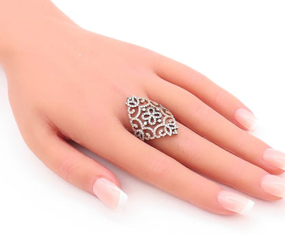 925 Sterling Silver Vintage Ring Swirly Floral Cutout CZ Inlay  Sz 7.5  RG28572