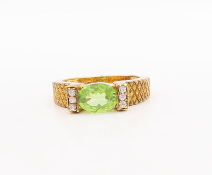 925 Sterling Silver Vintage Ring Rose Plated Oval Peridot & CZ  Sz 7.5 RG29582