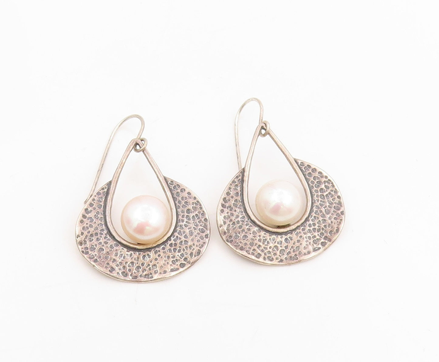 925 Sterling Silver Vintage Earrings SHABLOOL ISRAEL Round Pearl Dangle  EG13792