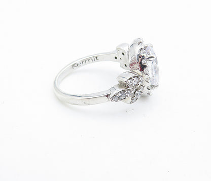 KERMIT 925 Silver  Cubic Zirconia Solitaire With Accents Ring Sz 6  RG7062